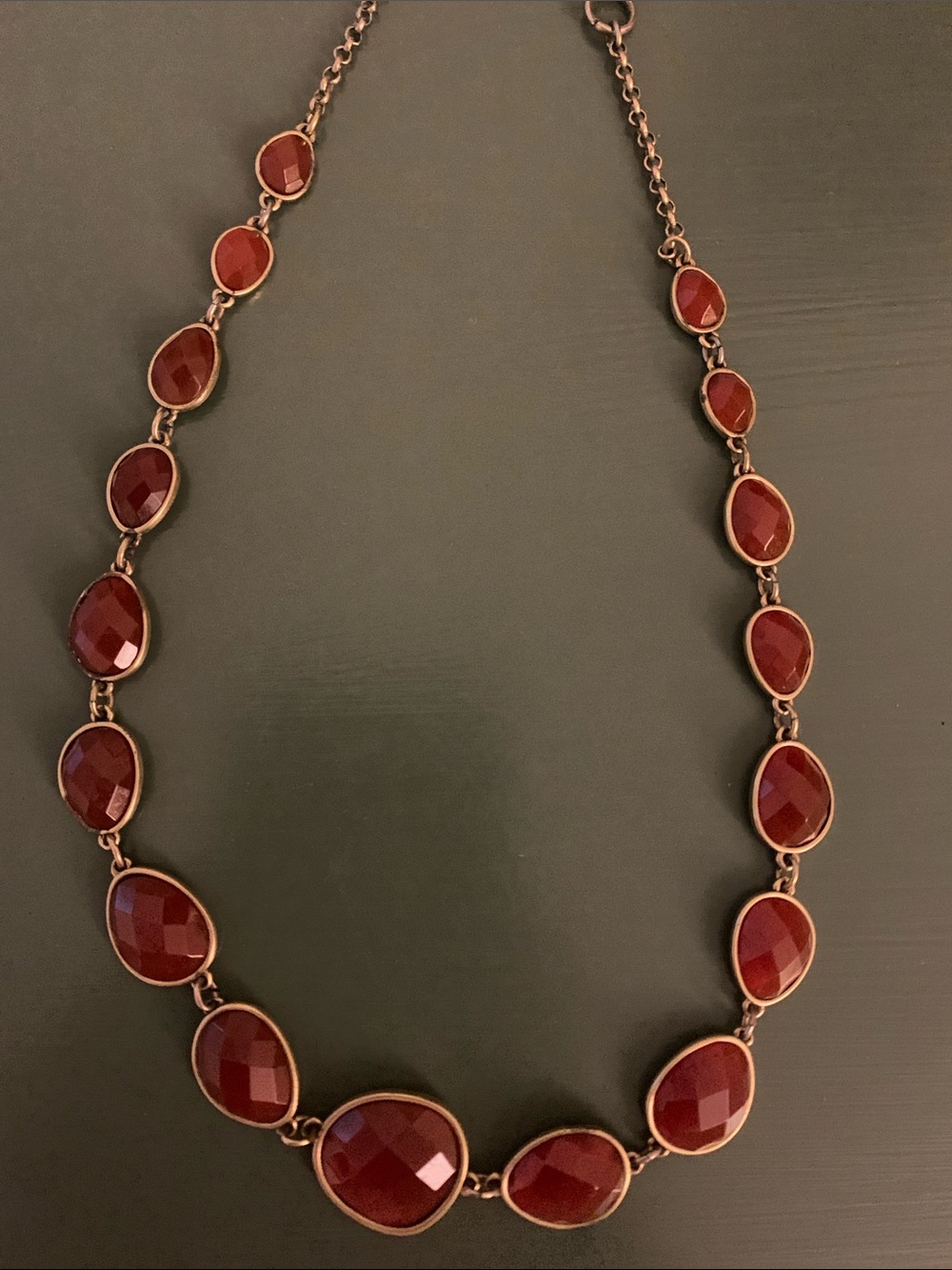 Burgundy Faceted Stone Link Necklace - Women Jewelry